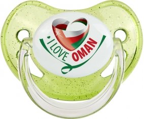 I Love Oman Sucette Physiologique Vert à paillette