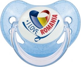 I Love Romania Tétine Physiologique Bleue à paillette
