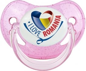 I Love Romania Tétine Physiologique Rose à paillette