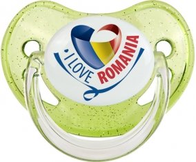 I Love Romania Tétine Physiologique Vert à paillette