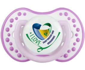 I Love Saint Vincent and Grenadines Tétine LOVI Dynamic Blanc-mauve classique