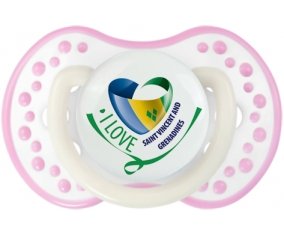 I Love Saint Vincent and Grenadines Tétine LOVI Dynamic Blanc-rose phosphorescente