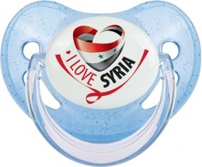 I Love Syria Tétine Physiologique Bleue à paillette