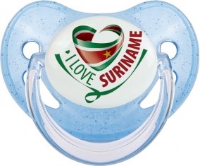 I Love Suriname Tétine Physiologique Bleue à paillette