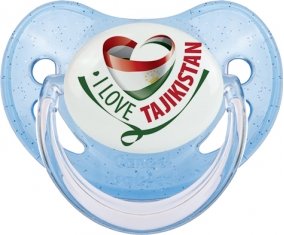 I Love Tajakistan Sucette Physiologique Bleue à paillette