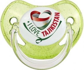 I Love Tajakistan Sucette Physiologique Vert à paillette