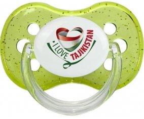 I Love Tajakistan Sucette Cerise Vert à paillette