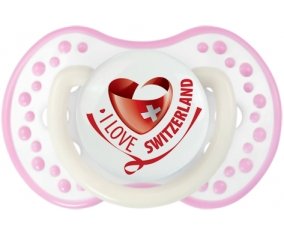 I Love Switzerland Tétine LOVI Dynamic Blanc-rose phosphorescente