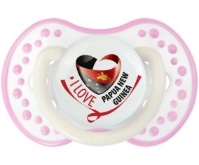 I Love Papua New Guinea Sucette LOVI Dynamic Blanc-rose phosphorescente