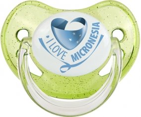I Love Micronesia Sucette Physiologique Vert à paillette
