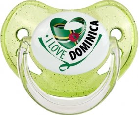 I Love Dominica Sucette Physiologique Vert à paillette