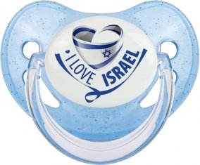I Love Israel Tétine Physiologique Bleue à paillette