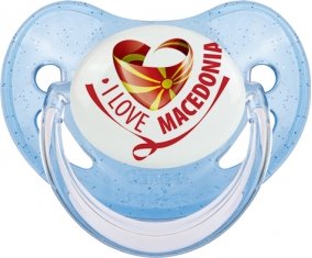 I Love Macedonia Sucette Physiologique Bleue à paillette