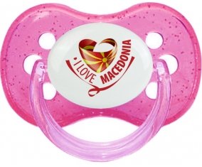 I Love Macedonia Tétine Cerise Rose à paillette
