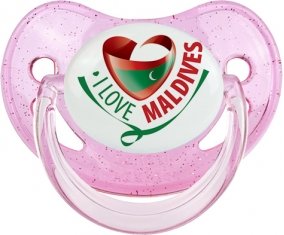 I Love Maldives Tétine Physiologique Rose à paillette
