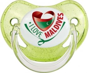 I Love Maldives Tétine Physiologique Vert à paillette