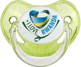 I Love Rwanda Sucette Physiologique Vert à paillette