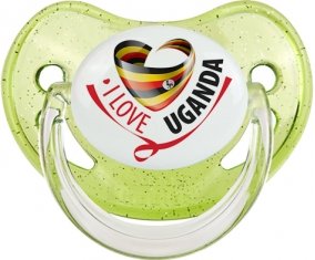 I Love Uganda Sucette Physiologique Vert à paillette