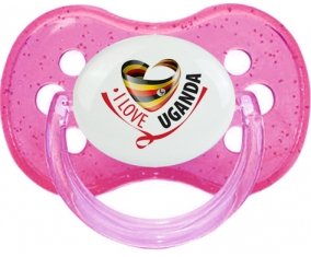 I Love Uganda Sucette Cerise Rose à paillette