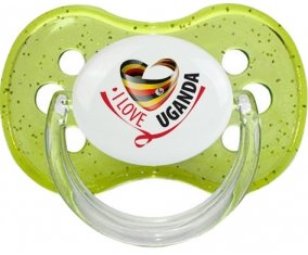 I Love Uganda Sucette Cerise Vert à paillette