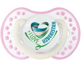 I Love Uzbekistan Sucette LOVI Dynamic Blanc-rose phosphorescente