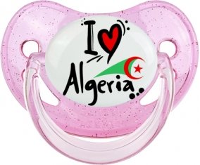 I love Algeria + drapeau Sucete Physiologique Rose à paillette