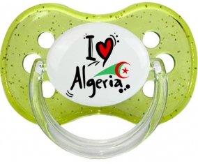 I love Algeria + drapeau Sucette Cerise Vert à paillette