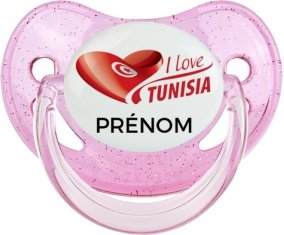 I love Tunisia design 3 avec prénom Tétine Physiologique Rose à paillette