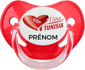 I love Tunisia design 3 avec prénom Tétine Physiologique Rouge à paillette