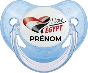I love Egypt avec prénom Tétine Physiologique Bleue à paillette