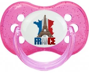 Carte France + Tour Eiffel Sucette Cerise Rose à paillette