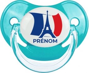 Drapreau France + Tour Eiffel avec prénom : Sucette Physiologique personnalisée