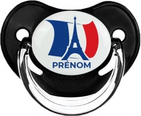 Drapreau France + Tour Eiffel avec prénom Sucette Physiologique Noir classique