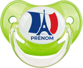 Drapreau France + Tour Eiffel avec prénom Sucette Physiologique Vert classique