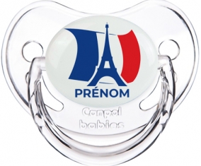 Drapreau France + Tour Eiffel avec prénom Sucette Physiologique Transparent classique