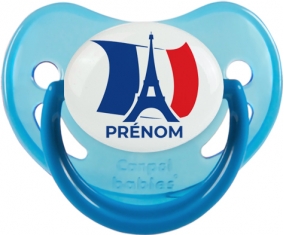 Drapreau France + Tour Eiffel avec prénom Sucette Physiologique Bleue phosphorescente