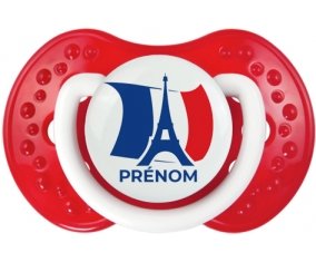 Drapreau France + Tour Eiffel avec prénom Sucette LOVI Dynamic Blanc-rouge classique