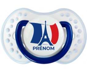Drapreau France + Tour Eiffel avec prénom Sucette LOVI Dynamic Marine-blanc-bleu classique