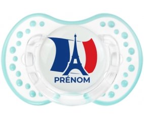 Drapreau France + Tour Eiffel avec prénom Sucette LOVI Dynamic Retro-blanc-lagon classique