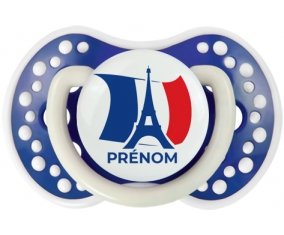 Drapreau France + Tour Eiffel avec prénom Sucette LOVI Dynamic Bleu-marine phosphorescente