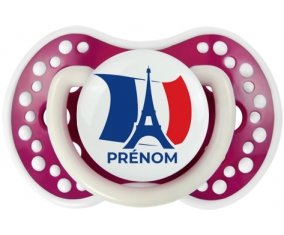Drapreau France + Tour Eiffel avec prénom Sucette LOVI Dynamic Fuchsia phosphorescente