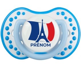 Drapreau France + Tour Eiffel avec prénom Sucette LOVI Dynamic Blanc-bleu phosphorescente
