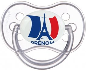 Drapreau France + Tour Eiffel avec prénom Sucette Anatomique Transparente classique