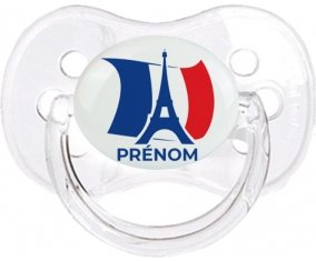 Drapreau France + Tour Eiffel avec prénom Tétine Cerise Transparent classique