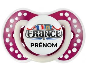 Flag France design 2 avec prénom Sucette LOVI Dynamic Fuchsia phosphorescente