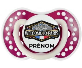Welcome to Paris avec prénom Sucette LOVI Dynamic Fuchsia phosphorescente
