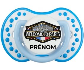 Welcome to Paris avec prénom Sucette LOVI Dynamic Blanc-bleu phosphorescente