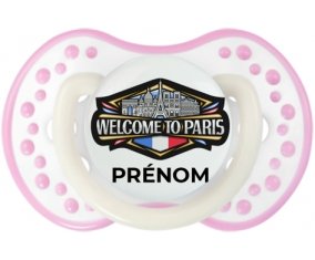 Welcome to Paris avec prénom Sucette LOVI Dynamic Blanc-rose phosphorescente