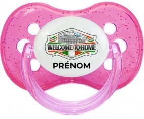 Welcome to Rome avec prénom Sucette Cerise Rose à paillette
