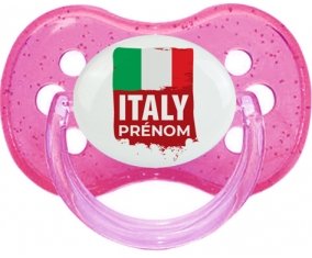 Drapeau Italie avec prénom Sucette Cerise Rose à paillette